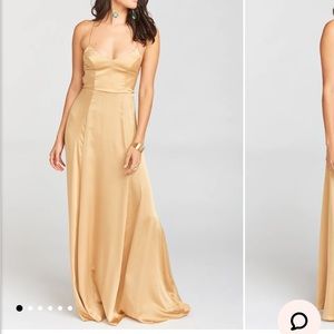 Show Me Your Mumu Bridesmaid Godshaw Goddess Gown (Luxe Gold Satin) - Size Small